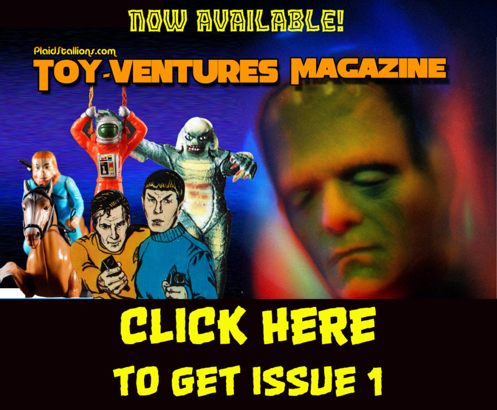 PlaidStallions Toy-Ventures magazine is an old school print magazine about vintage toys from the 1960s, 1970s, and 1980s covering topics and items that don’t get the respect they deserve. 